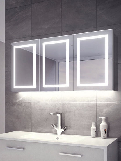 LED Lighted Bathroom Medicine Cabinet with Outlet, Double Sided Mirror, On/Off Switch, Surface Mount, Medicine Cabinet with LED Mirror, CRI 90+, Hector Style - LEDMyPlace