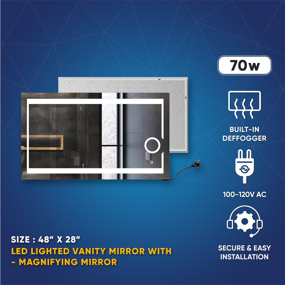 LED Lighted Bathroom Vanity Mirror with Magnifying Mirror, Anti - Fog, Touch Button, CRI 90+,Adjustable Color Temperature & Remembrance Makeup Mirror, Auspice Style - LEDMyPlace