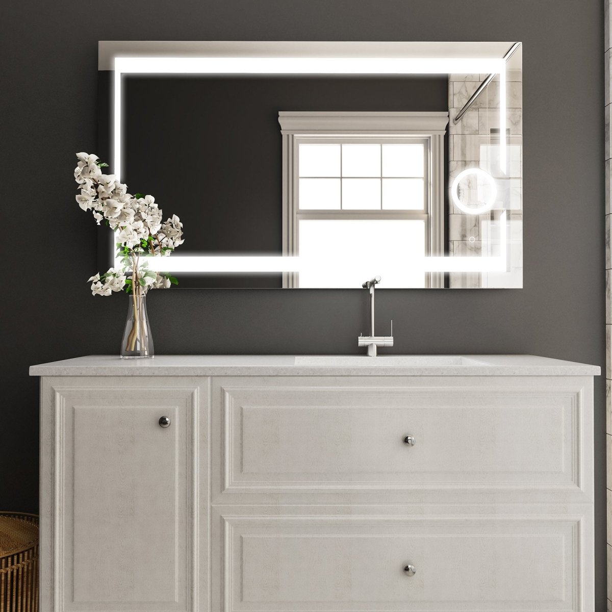 LED Lighted Bathroom Vanity Mirror with Magnifying Mirror, Anti - Fog, Touch Button, CRI 90+,Adjustable Color Temperature & Remembrance Makeup Mirror, Auspice Style - LEDMyPlace