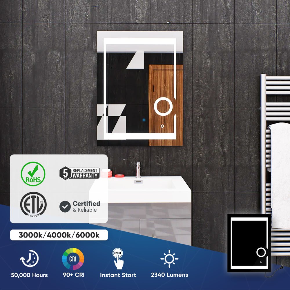 LED Lighted Bathroom Vanity Mirror with Magnifying Mirror, Anti - Fog, Touch Button, CRI 90+,Adjustable Color Temperature & Remembrance Makeup Mirror, Auspice Style - LEDMyPlace