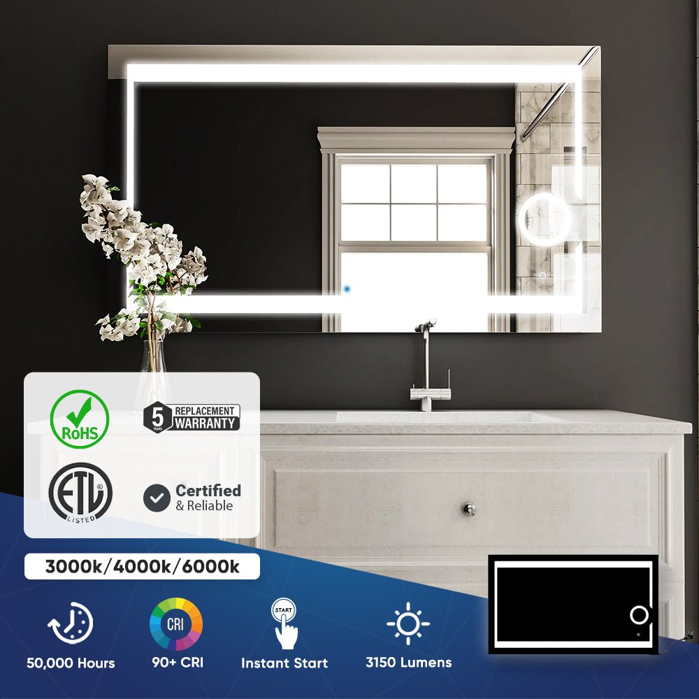 LED Lighted Bathroom Vanity Mirror with Magnifying Mirror, Anti - Fog, Touch Button, CRI 90+,Adjustable Color Temperature & Remembrance Makeup Mirror, Auspice Style - LEDMyPlace