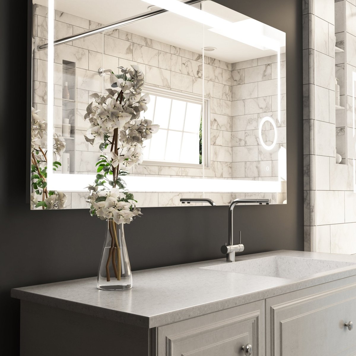 LED Lighted Bathroom Vanity Mirror with Magnifying Mirror, Anti - Fog, Touch Button, CRI 90+,Adjustable Color Temperature & Remembrance Makeup Mirror, Auspice Style - LEDMyPlace