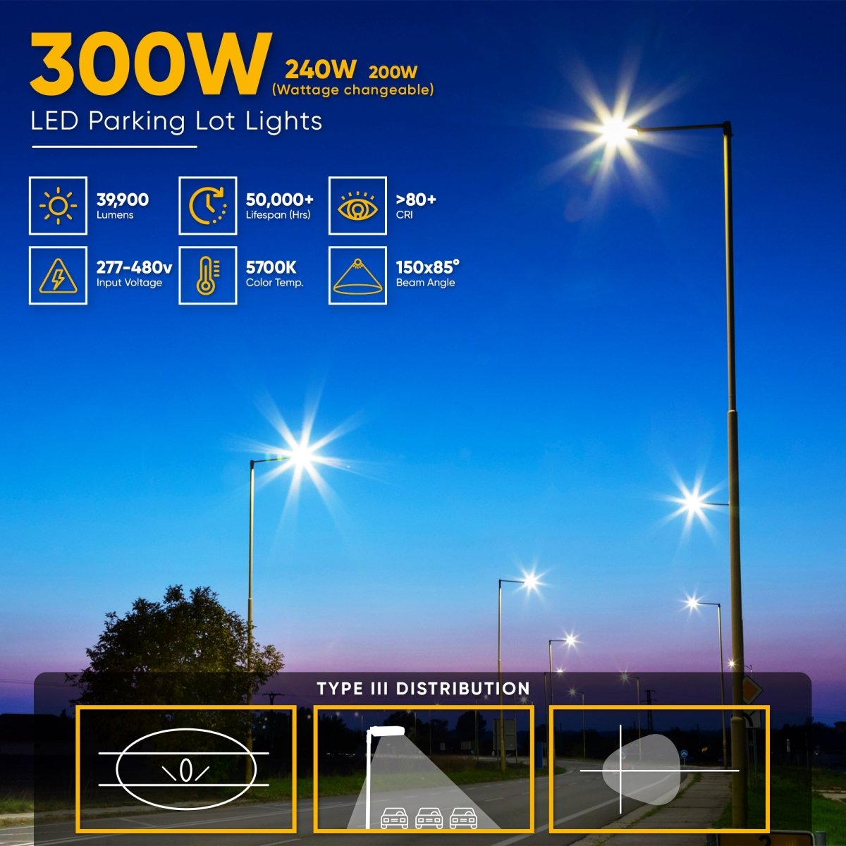LED Parking Lot Light With Dusk to Dawn Photocell, 300W, 5700K, 42800LM, High Voltage 277 - 480V, IP65, Universal Mount (Adjustable Slip Fitter + Wall Mount), UL, DLC Listed, Bronze, Commercial Area Road Lighting - LEDMyPlace