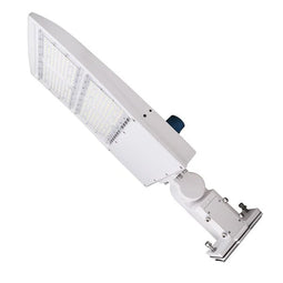 LED Pole Light with Dusk to Dawn Photocell, 300W/240W/200W Wattage Adjustable, 5700K, 133 LM/W, Universal Mount (Adjustable Slip Fitter + Wall Mount), White, IP65 Waterproof, AC120-277V, LED Parking Lot Lights - Outdoor Commercial Area Street Lighting