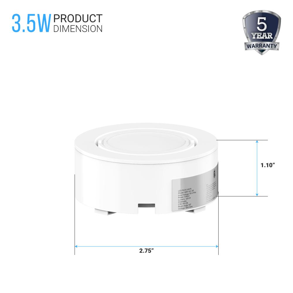LED Puck Lights, 3 - Piece Kit Direct Plug - In, Dimmable, 3x3 Watts, 3x140 LM, White, Linkable LED Under Counter Lights for Kitchen, Desk - LEDMyPlace