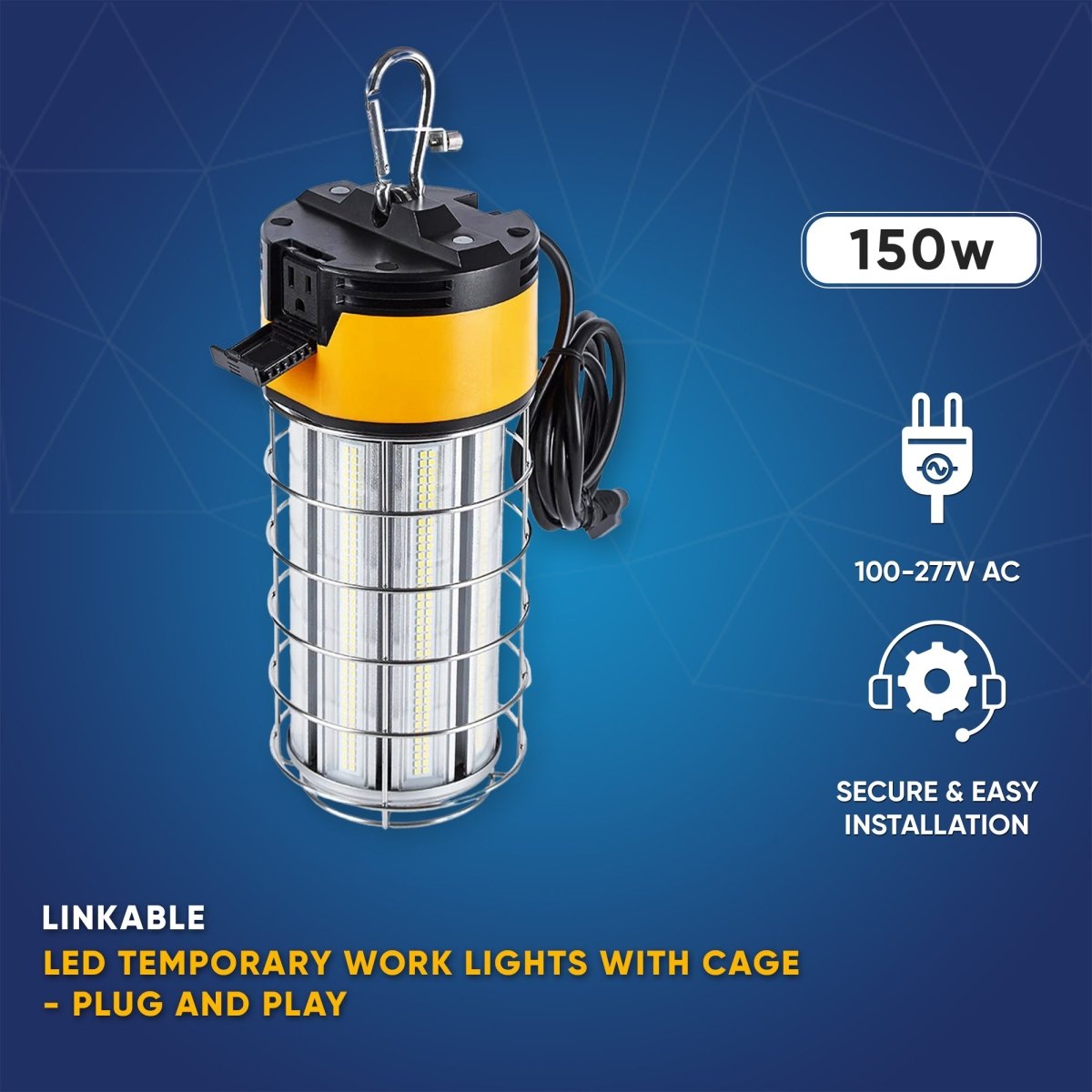 Hanging Work Light LED Temporary Work Lights With Cage, 150W 5000K
