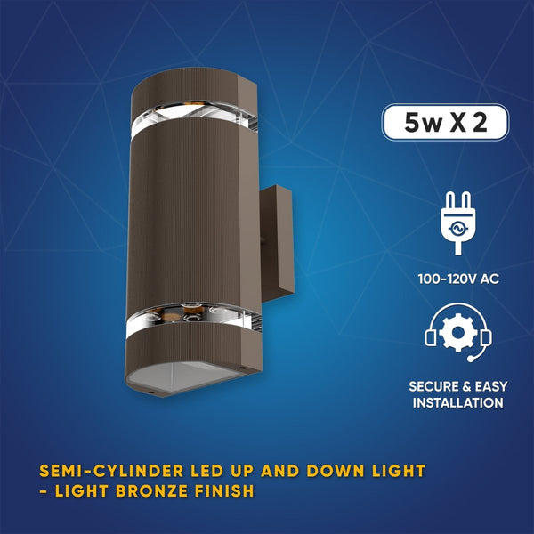 LED Up and Down Lights Outdoor, Semi Cylinder, 2X5W, AC100- 277V, Outd