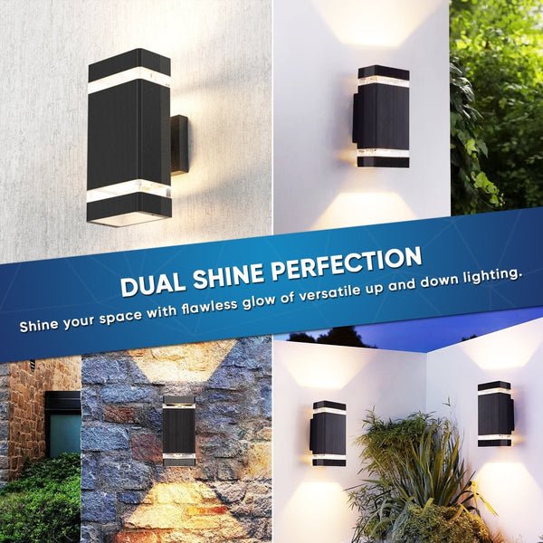 LED Up & Down Wall Lights Outdoor, Square, 2x6W, AC100- 277V, Waterpro