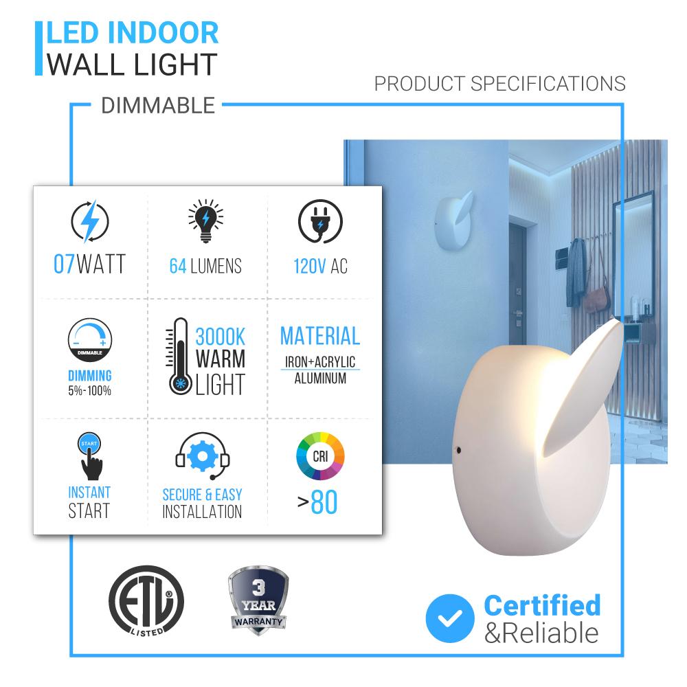 LED Wall Sconce Light, 7W, 3000K (Warm White), Dimmable, Modern Indoor Wall Mount Sconces - LEDMyPlace