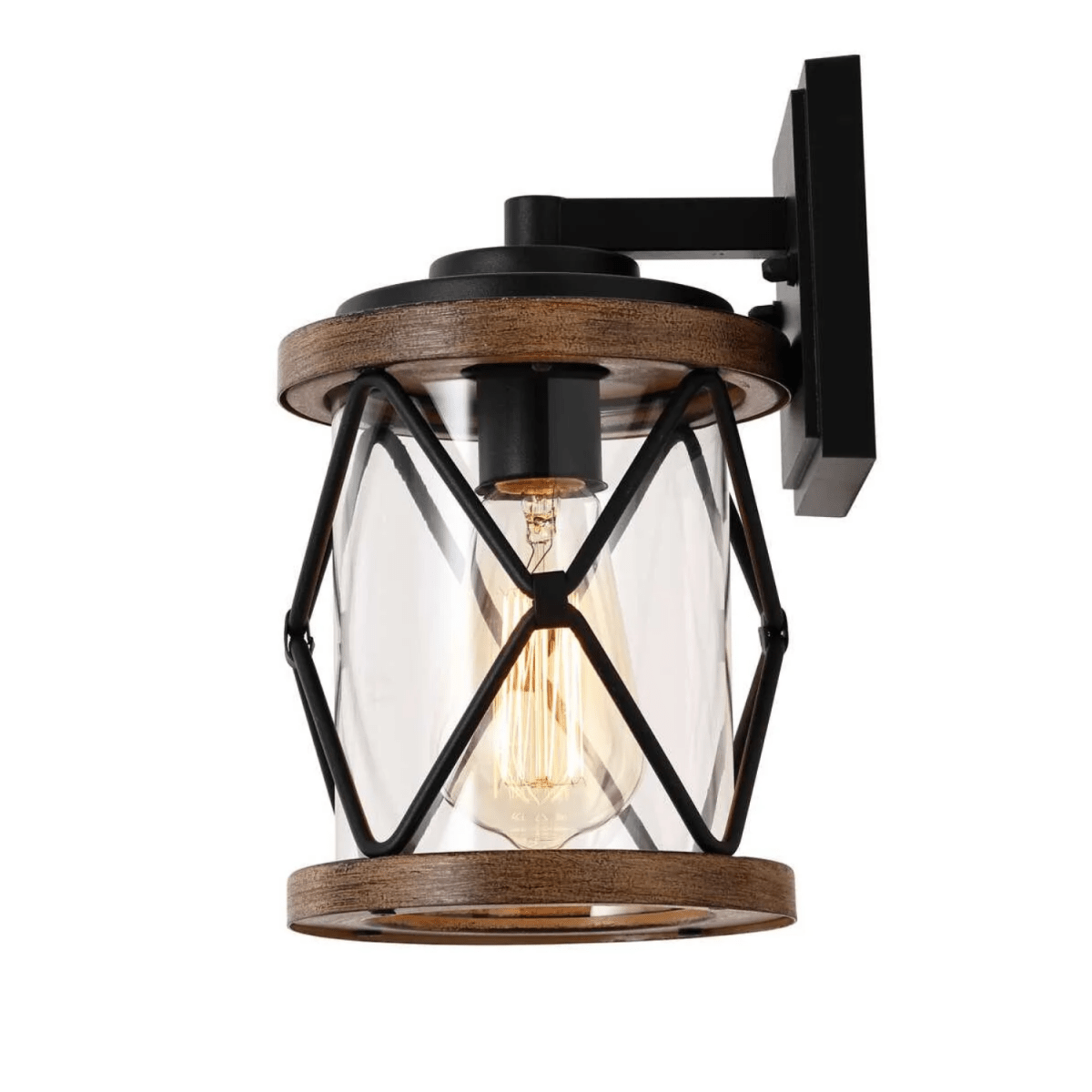 Outdoor Porch Light, Anti - Rust Waterproof Industrial Outdoor Lantern, UL ETL Listed, Matt Black+Wood Finish Wall Light - LEDMyPlace