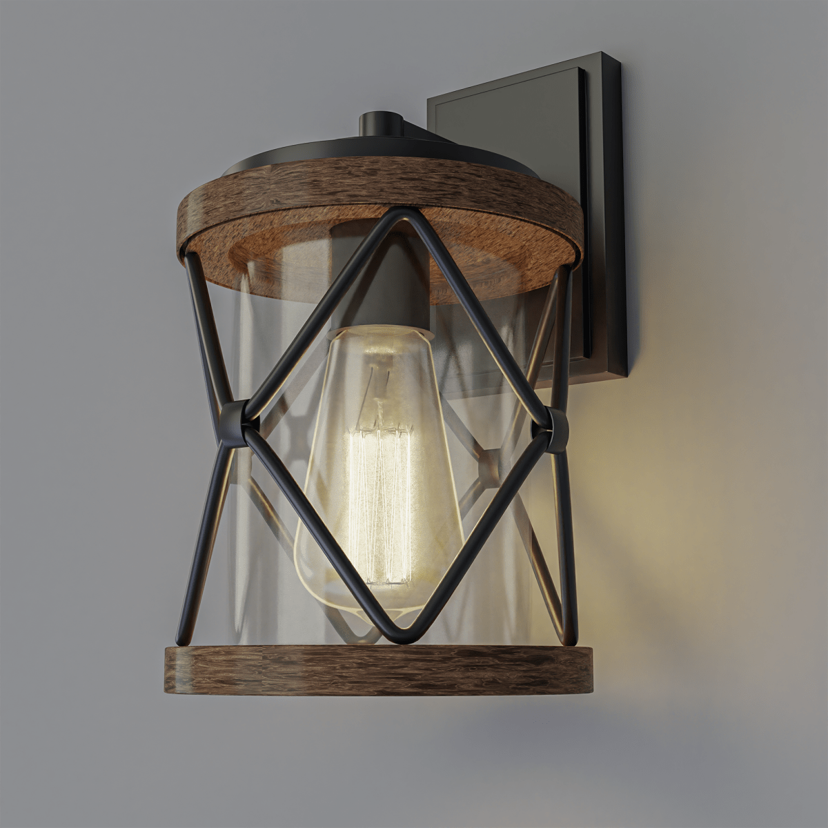 Outdoor Porch Light, Anti - Rust Waterproof Industrial Outdoor Lantern, UL ETL Listed, Matt Black+Wood Finish Wall Light - LEDMyPlace