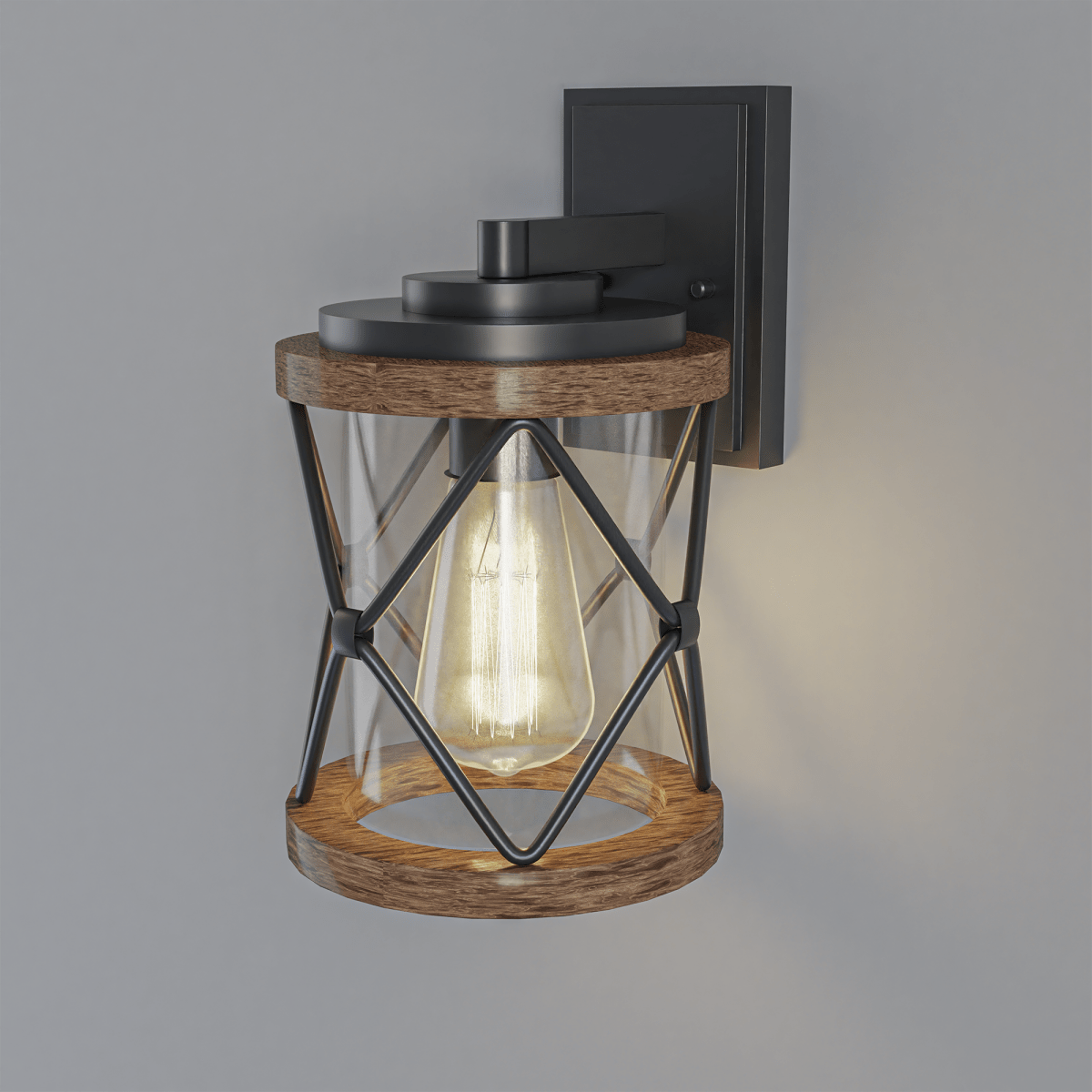 Outdoor Porch Light, Anti - Rust Waterproof Industrial Outdoor Lantern, UL ETL Listed, Matt Black+Wood Finish Wall Light - LEDMyPlace