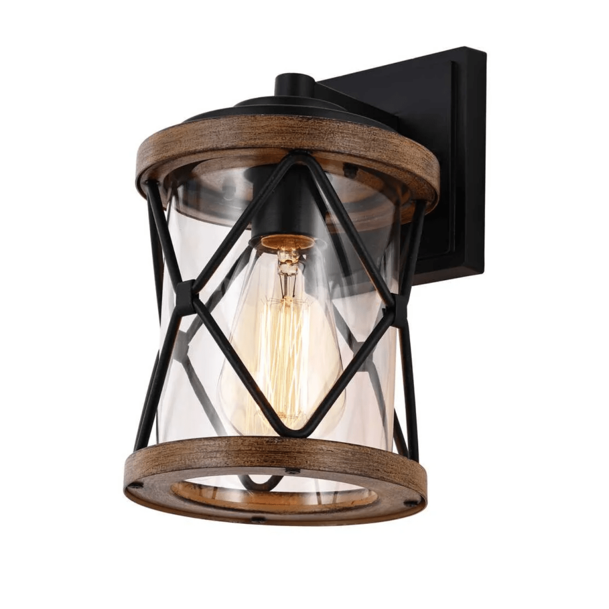 Outdoor Porch Light, Anti - Rust Waterproof Industrial Outdoor Lantern, UL ETL Listed, Matt Black+Wood Finish Wall Light - LEDMyPlace