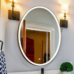 Oval LED Lighted Bathroom Vanity Mirror, Touch Switch, Anti-Fog Wall Mounted Makeup Mirror & CCT Remembrance, CRI 90+, LED Oval Mirror for Bathroom, Lunar Style