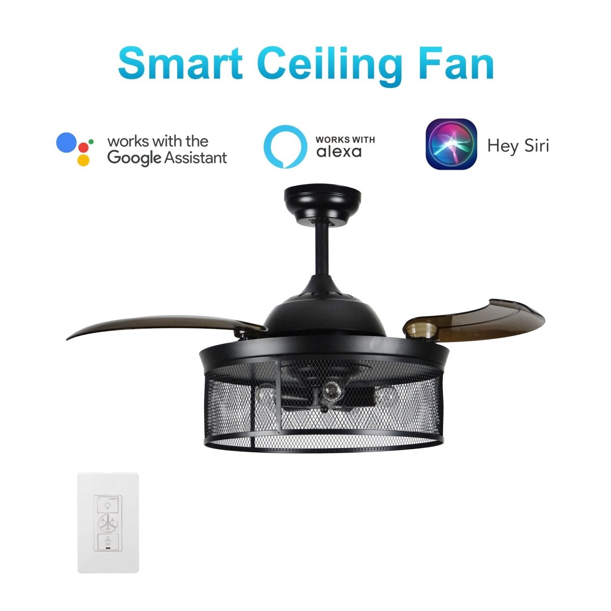 Paloma 42 Inch 3 - Blade Retractable Best Smart Ceiling Fan With Wall Switch - LEDMyPlace
