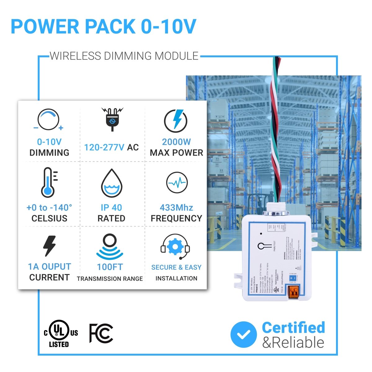 Power Pack 0 - 10V Wireless Dimming Module,120 - 277V, 10A Build - in Relay - LEDMyPlace