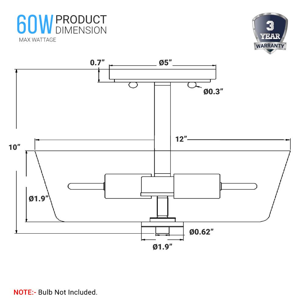 Semi Flush Mount Ceiling Lights, 2 - Lights E26 Base, Round, UL Listed for Damp Location, 3 Years Warranty - LEDMyPlace