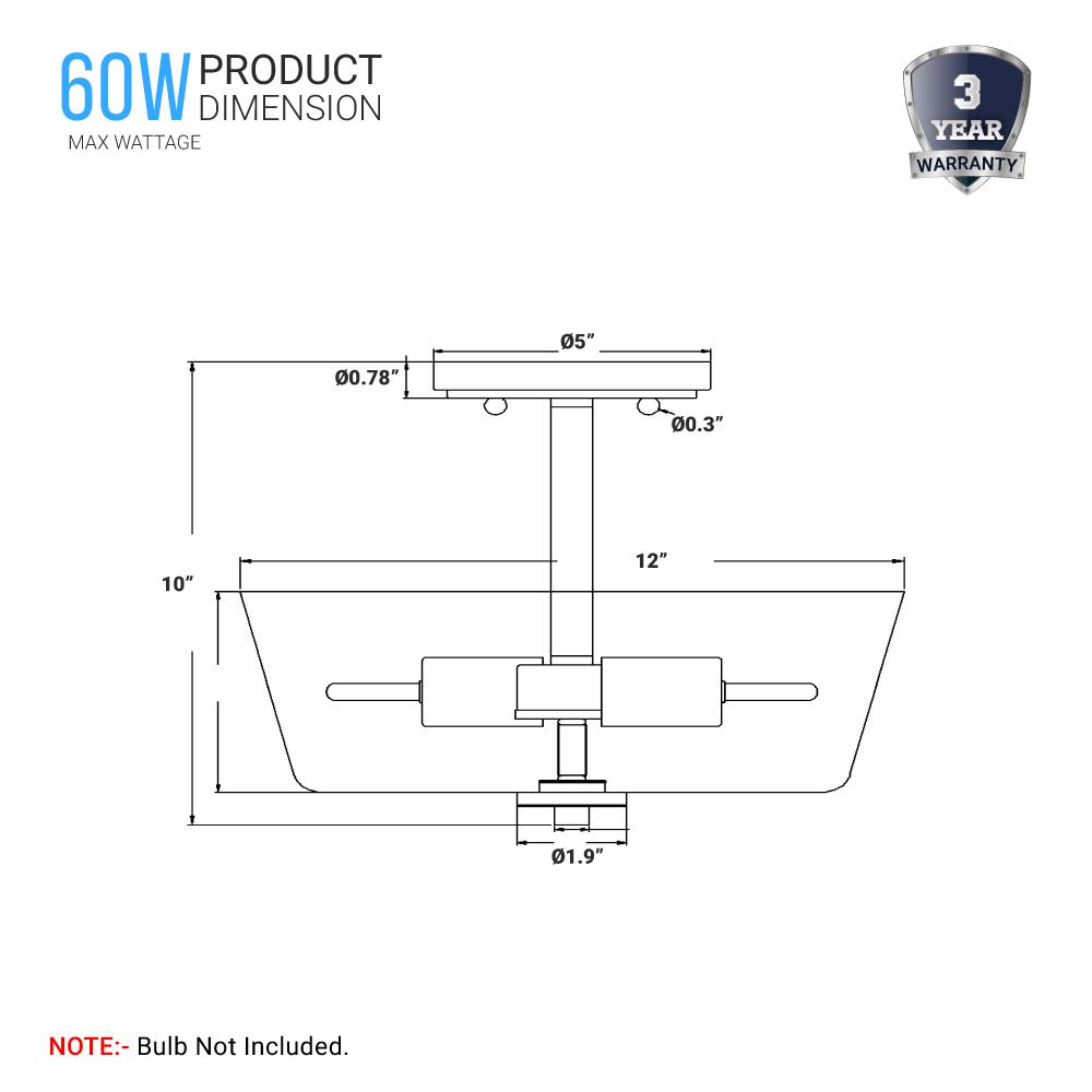 Semi Flush Mount Ceiling Lights, 2 - Lights E26 Base, Round, UL Listed for Damp Location, 3 Years Warranty - LEDMyPlace