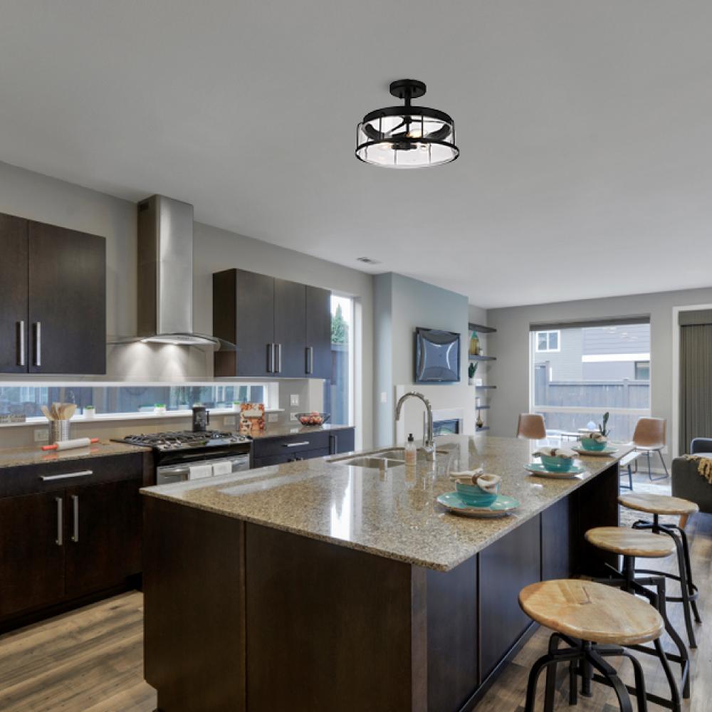 Semi Flush Mount Ceiling Lights, Drum Shape, Matte Black Finish with Clear Glass Shade, E26 Base, UL Listed, Hallway Light Fixtures - LEDMyPlace