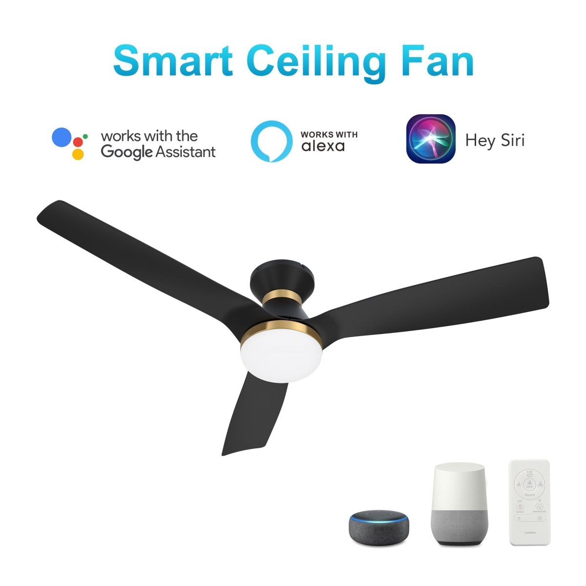 SPEZIA 52 inch 3 - Blade Flush Mount Best Smart Ceiling Fan with LED Light & Remote - LEDMyPlace