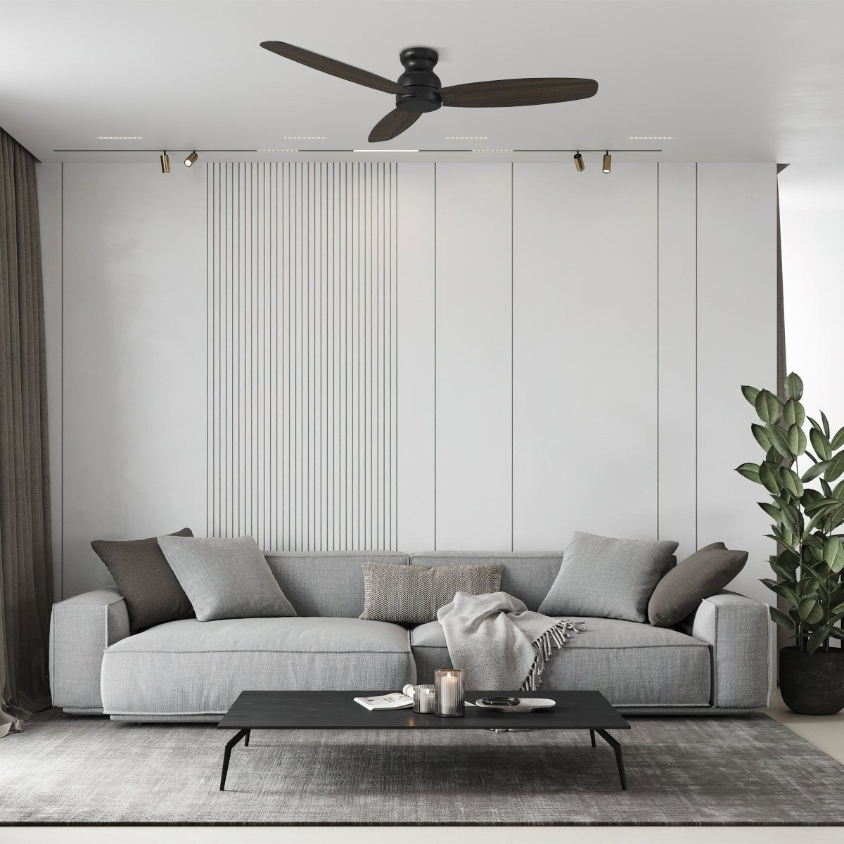 STANLEY 60 inch 3 - Blade Flush Mount No Light Ceiling Fan with Remote - LEDMyPlace