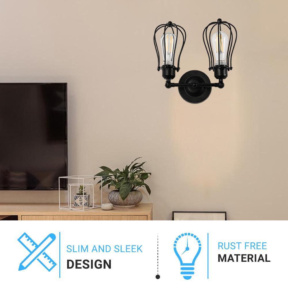 Steel Birdcage Wall Sconce Lighting Fixtures, Matte Black Finish, E26 Base, UL Listed, 3 Years Warranty - LEDMyPlace