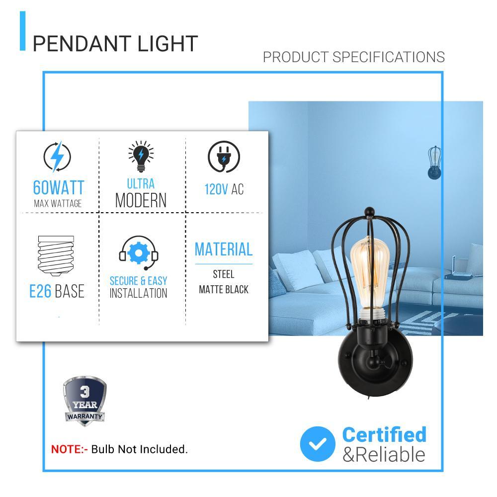 Steel Birdcage Wall Sconce Lighting Fixtures, Matte Black Finish, E26 Base, UL Listed, 3 Years Warranty - LEDMyPlace
