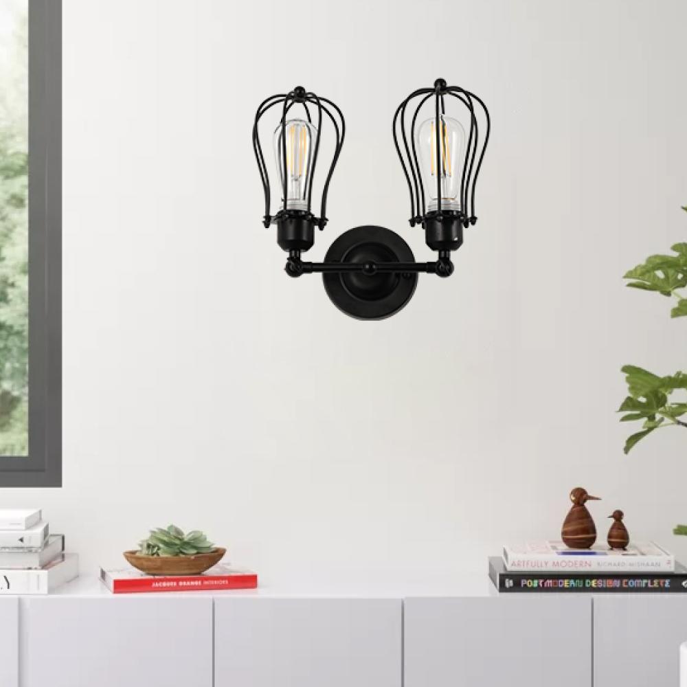 Steel Birdcage Wall Sconce Lighting Fixtures, Matte Black Finish, E26 Base, UL Listed, 3 Years Warranty - LEDMyPlace