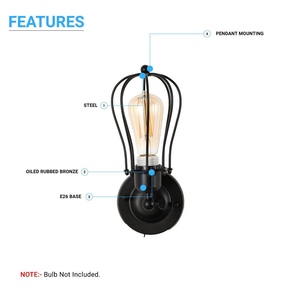 Steel Birdcage Wall Sconce Lighting Fixtures, Matte Black Finish, E26 Base, UL Listed, 3 Years Warranty - LEDMyPlace