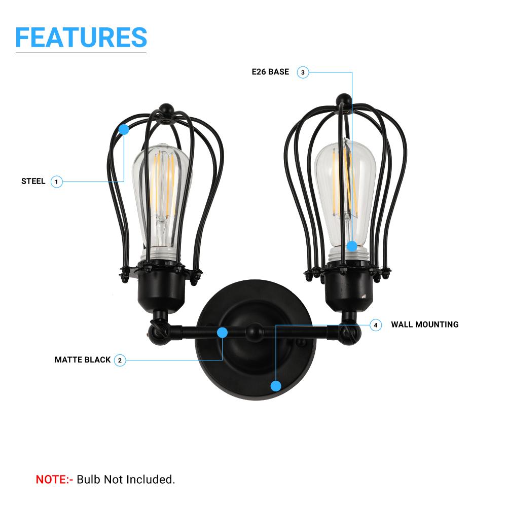 Steel Birdcage Wall Sconce Lighting Fixtures, Matte Black Finish, E26 Base, UL Listed, 3 Years Warranty - LEDMyPlace