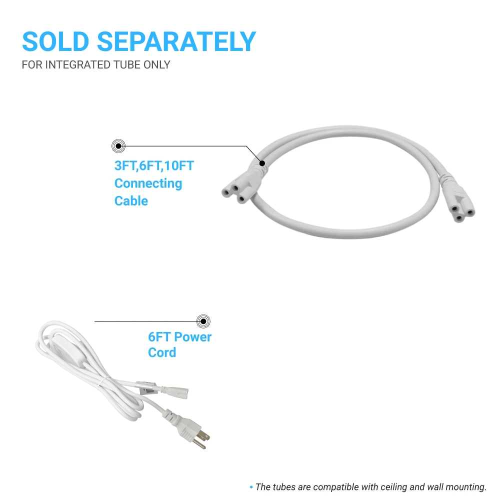 6FT 54W LED Shop Light Fixture – Daylight White, T8 Integrated Tube, Plug-In