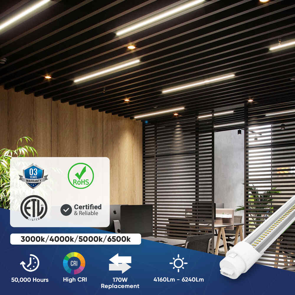 32 Inch Led Tube Light T8 8ft LED Tube/Bulb - 32/36/40/48W Wattage Adjustable, 130lm/w, 3000K