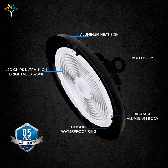 UFO LED High Bay Light 150/120/100 Watt Adjustable, 4000K Cool White, 150LM/W - 155LM/W, 120 - 277VAC, IP65, UL, DLC Listed, 1 - 10V Dim, For LED Warehouse Lighting Retail Workshop Garage Factory Barn Lighting - LEDMyPlace