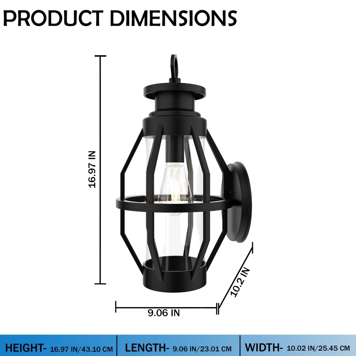 Wall Lamp Sconce for Garage Courtyard Corridor Hallway Doorway Porch Entryway Patio or Indoor, Outside Wall Light Fixture with Waterproof Shade, Matt Black - 9.06"L x 10.2"W x 16.97"H - LEDMyPlace