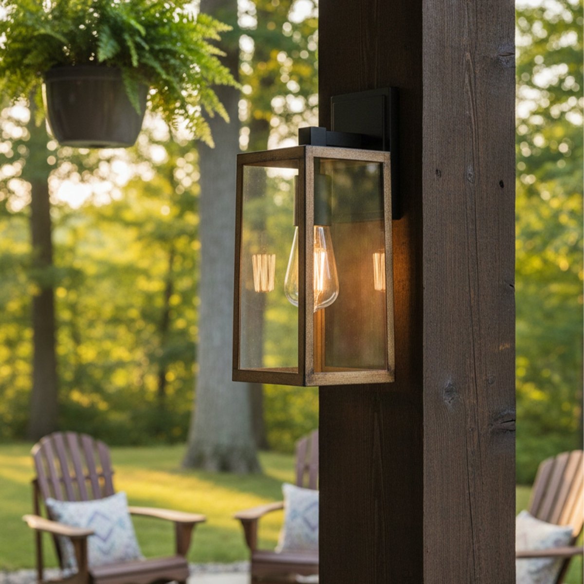 Wall Lights, Exterior Light Fixture, Clear Glass Garage Light, Modern Outdoor Lights Sconce with Waterproof, for Patio, E26 Socket Black+Wood Finish - 5.75"L x 6.1"W x 13.78"H - LEDMyPlace
