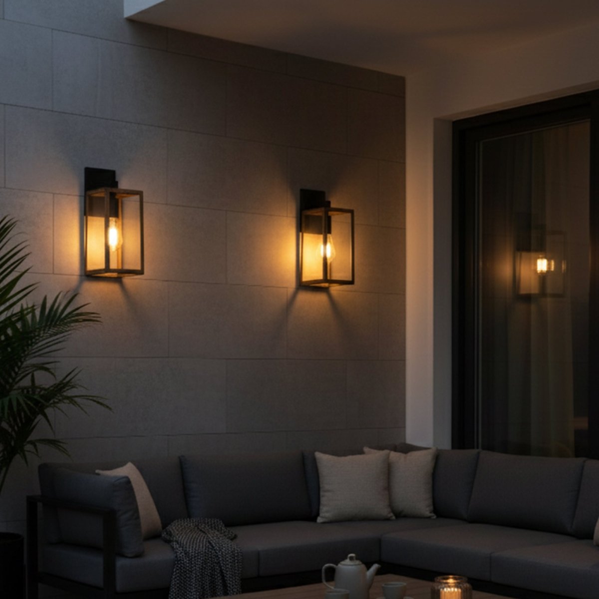 Wall Lights, Exterior Light Fixture, Clear Glass Garage Light, Modern Outdoor Lights Sconce with Waterproof, for Patio, E26 Socket Black+Wood Finish - 5.75"L x 6.1"W x 13.78"H - LEDMyPlace