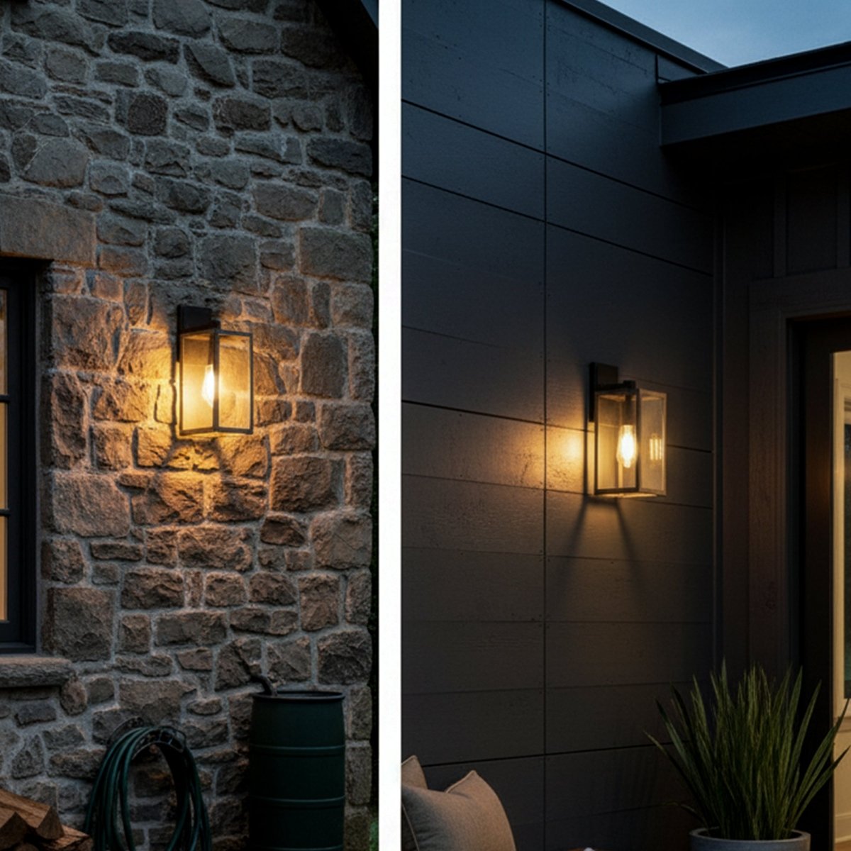 Wall Lights, Exterior Light Fixture, Clear Glass Garage Light, Modern Outdoor Lights Sconce with Waterproof, for Patio, E26 Socket Black+Wood Finish - 5.75"L x 6.1"W x 13.78"H - LEDMyPlace