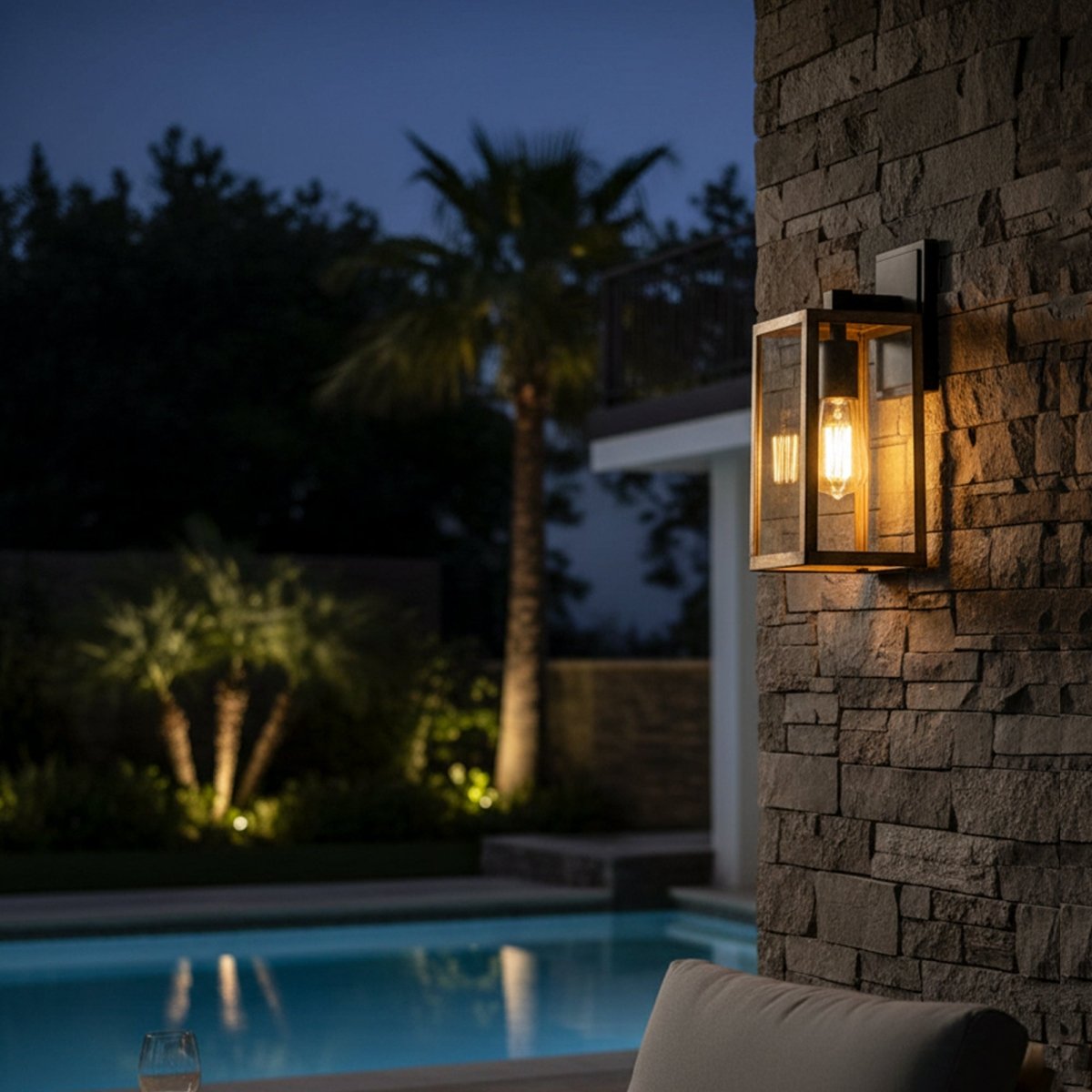 Wall Lights, Exterior Light Fixture, Clear Glass Garage Light, Modern Outdoor Lights Sconce with Waterproof, for Patio, E26 Socket Black+Wood Finish - 5.75"L x 6.1"W x 13.78"H - LEDMyPlace