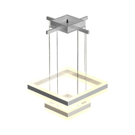 2-Lights, Square Chandelier Lighting ,126W, 3000K-6500K(CCT-Changeable), 6300LM, Dimmable, Sand Silver Body Finish, Dimension:23.3''L×23.3''W×55''H