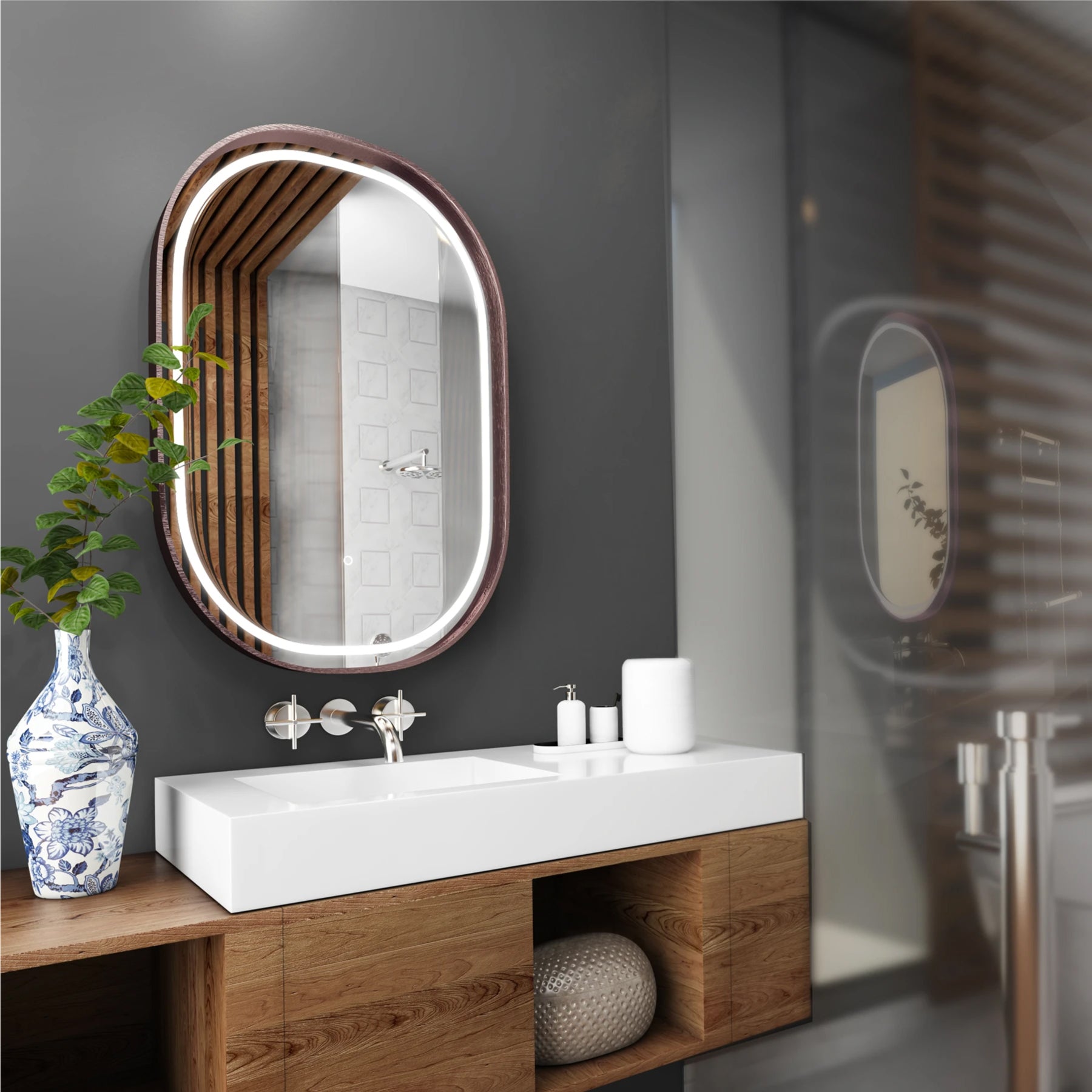 24 in. X 36 in. LED Lighted Bathroom Vanity Mirror with Rose Gold Frame, Anti-Fog Adjustable Color Temperature & Remembrance, Lighted Makeup Mirrors, Evo Style