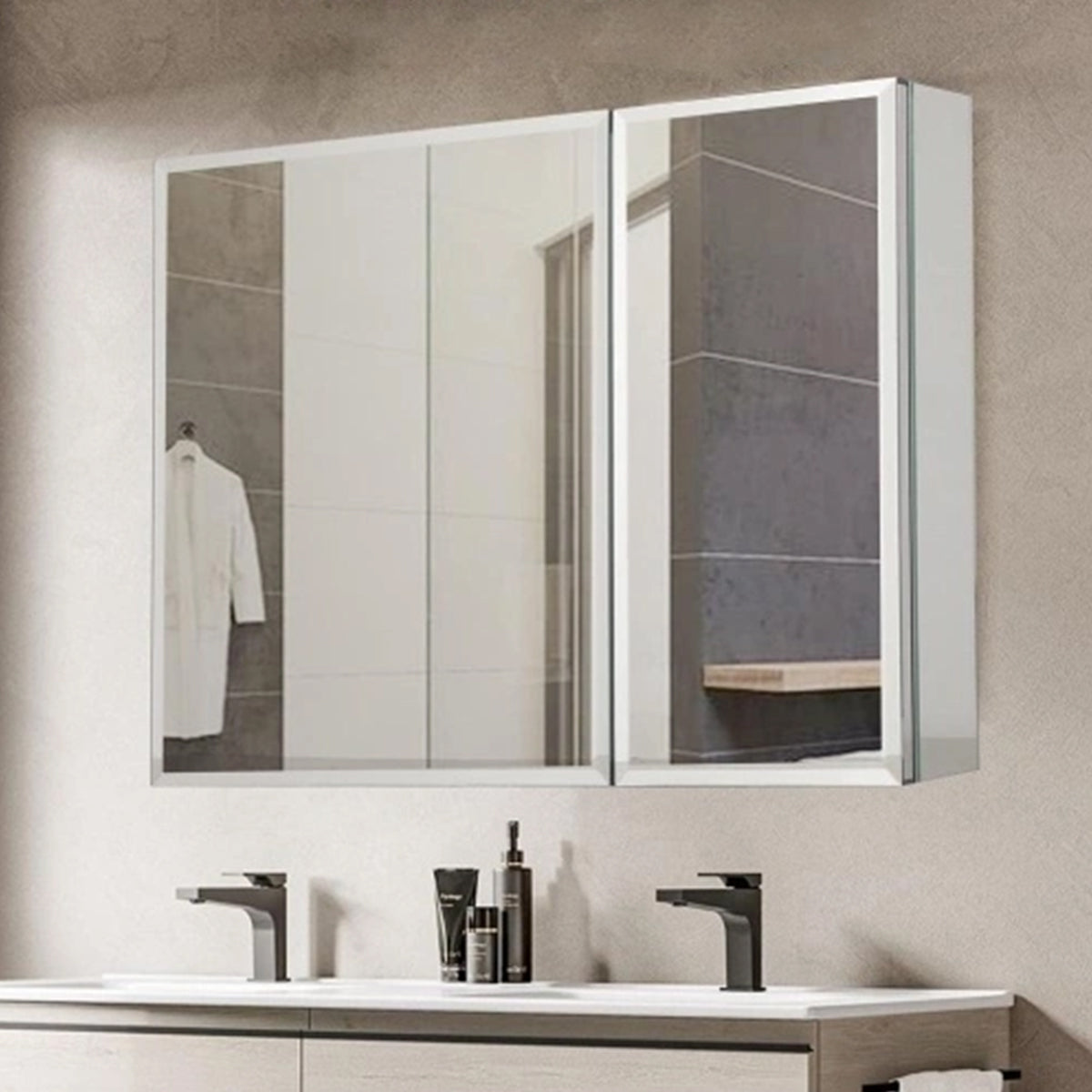36 in. x 26 in. Frameless Medicine Cabinet with Mirror, Recessed or Surface-Mount, Double Sided Mirror, 3 Doors 3-Adjustable Shelves, Soft-Closing, Mirror Cabinet for Bathroom, Bedroom, Hotel