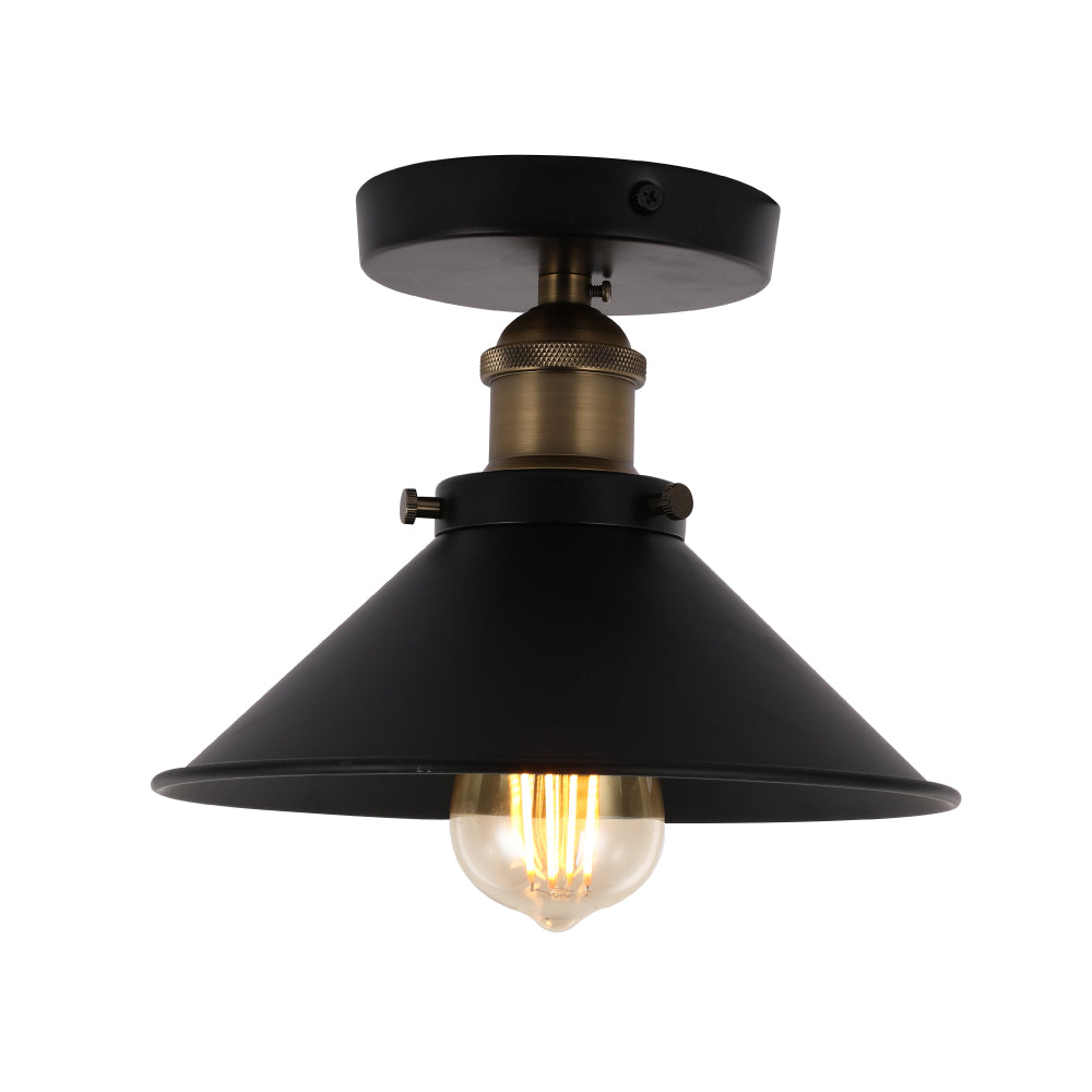 Industrial Style Semi-Flush Mount Lights, E26 Base, Matte Black with Antique Brass Finish, UL Listed, 3 Years Warranty