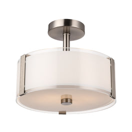 Semi Flush Mount Ceiling Lights, Drum Shape, Brushed Nickel Finish and Frosted Glass Shade, E26 Base, UL Listed - Damp Location