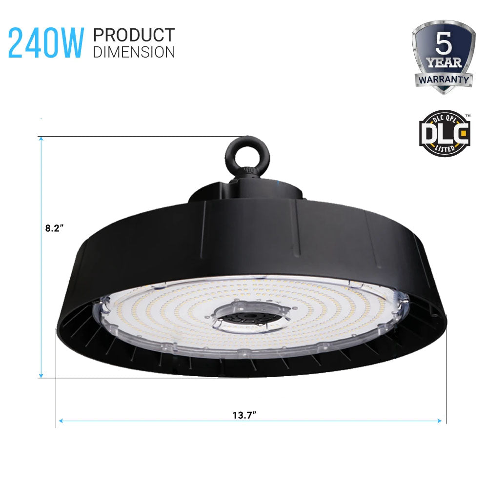 UFO LED High Bay Light 240W, 5700K Daylight White 36000LM, IP65, UL, DLC Listed, 1-10V Dimmable, 100V-277V, For Workshop Warehouse Barn Factory Gym Airport Lights