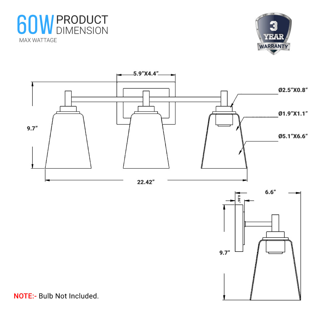 Flared Shape Bathroom Light Fixtures with Clear Glass Shade, E26 Base, UL Listed for Damp Location, Wall Mount, Bathroom Vanity Lighting - LEDMyPlace
