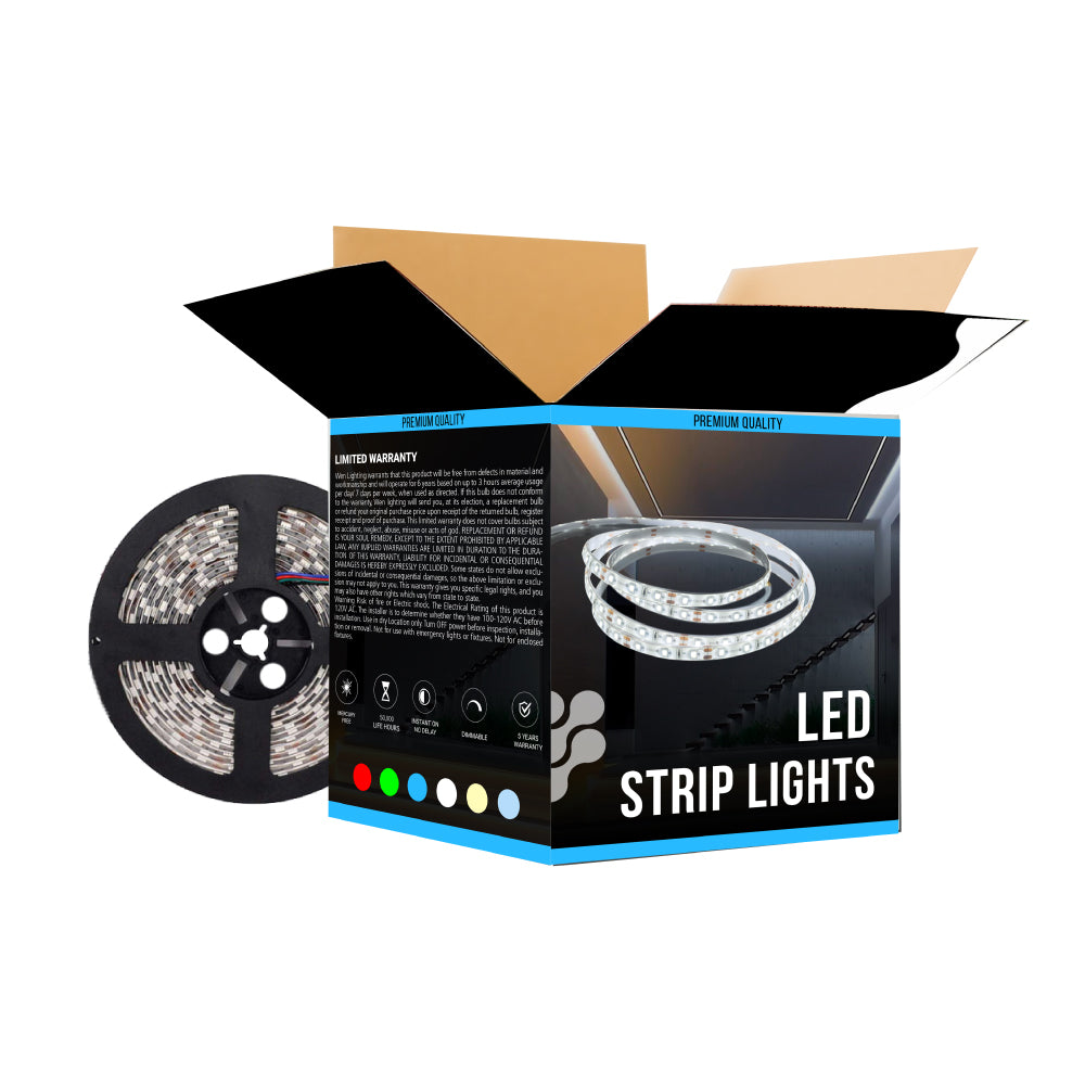 Outdoor LED Strip Lights Waterproof, IP65, 16.4ft Dimmable, 12V, SMD 3528,  UL, RoHS Listed, LED Lights for Bedroom, Kitchen, Home Decoration
