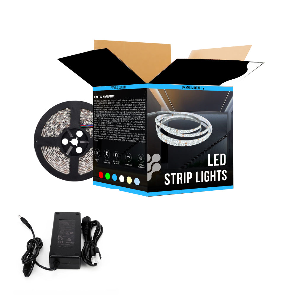 Outdoor LED Strip Lights Waterproof, IP65, 16.4ft Dimmable, 12V, SMD 5050, 378 Lumens/ft, with 72W/100-240V AC Power Supply - KIT