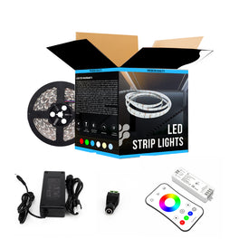 RGB LED Strip Lights (Remote Control Included) - 12V w/ DC Connector - 126 Lumens/ft. with Power Supply & Controller (KIT)