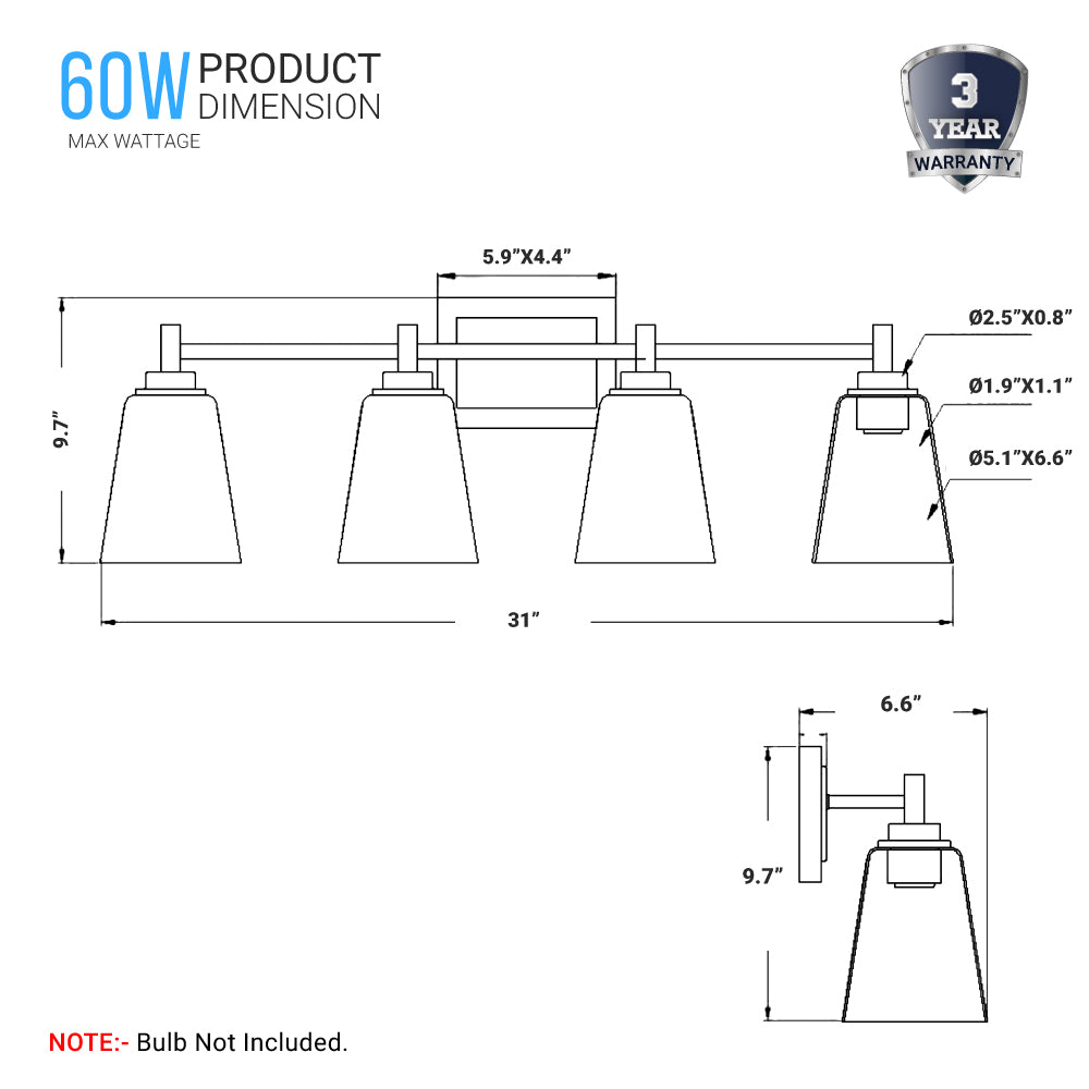Flared Shape Bathroom Light Fixtures with Clear Glass Shade, E26 Base, UL Listed for Damp Location, Wall Mount, Bathroom Vanity Lighting - LEDMyPlace