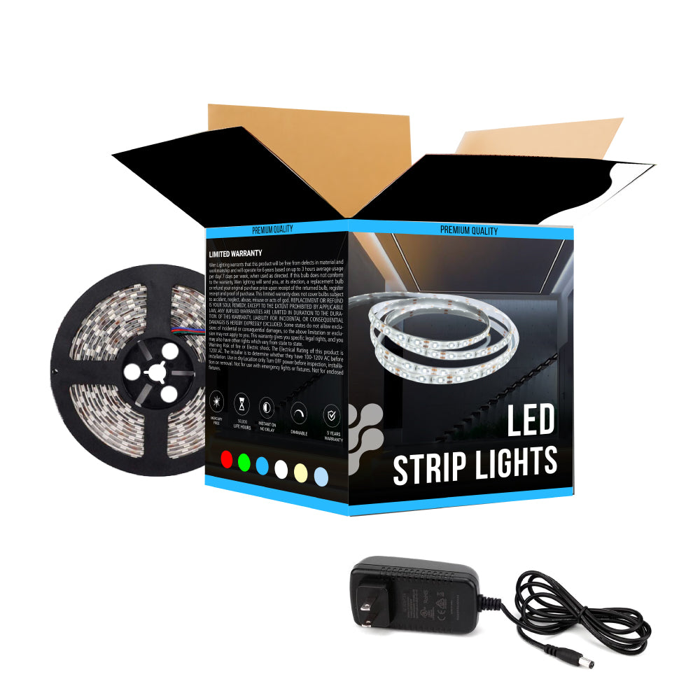 Outdoor LED Strip Lights Waterproof, IP65, 16.4ft Dimmable, 12V, SMD 3528 - 94 Lumens/ft. with Power Supply (KIT), LED Lights for Bedroom, Kitchen, Home Decoration
